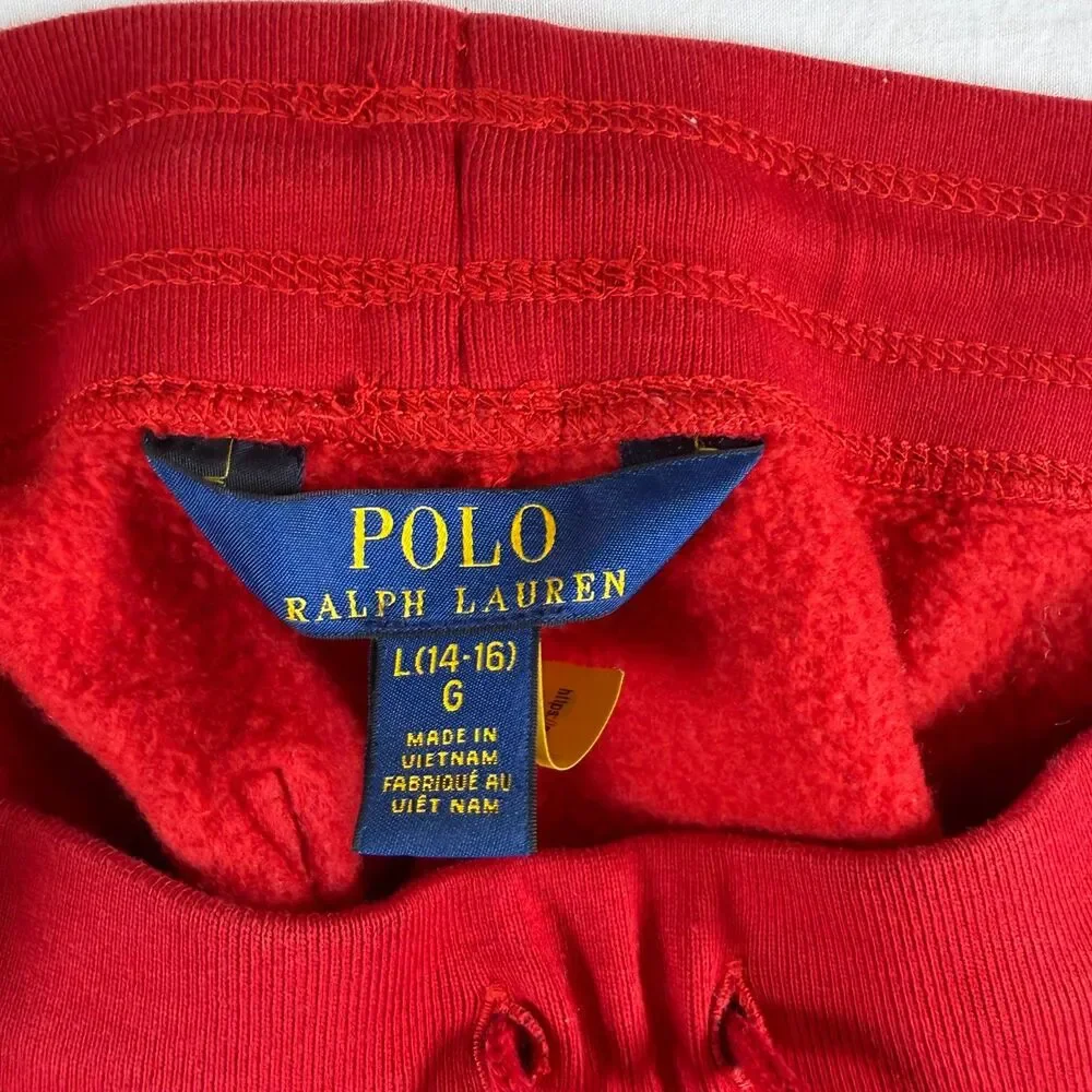 Polo Ralph Lauren Boys Red Fleece Joggers Plaid Pocket L